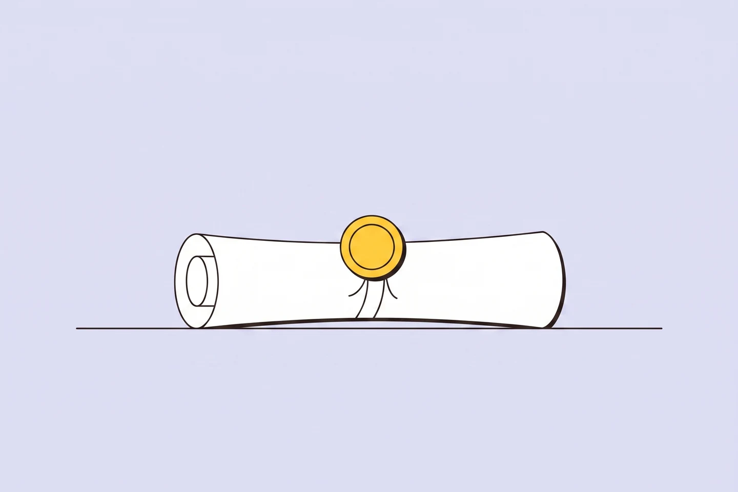 Illustration: a rolled white scroll tied shut and fixed with a round sun-yellow seal